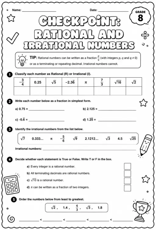 Checkpoint: Rational and irrational numbers