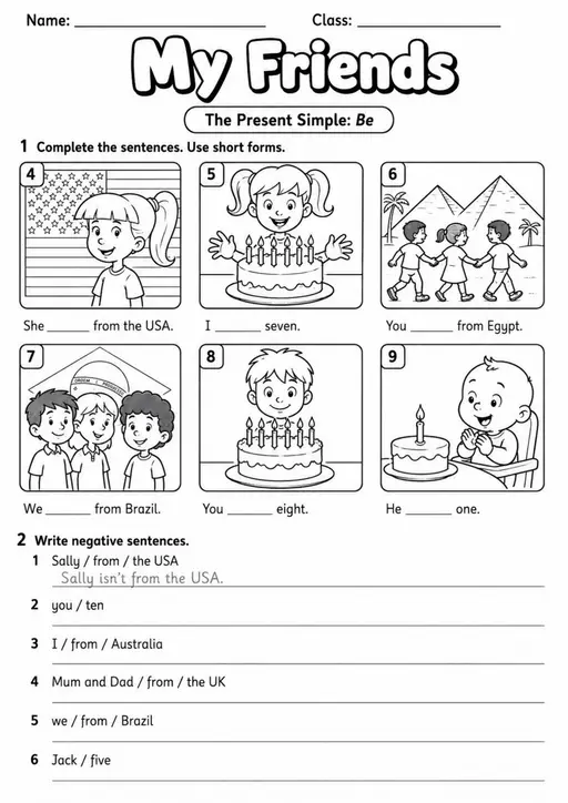 Present Simple Be: My Friends 2 | Grades 3-4 Grammar Worksheet
