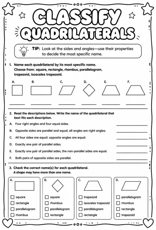 Classify quadrilaterals
