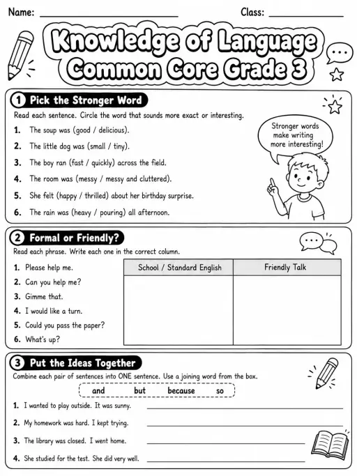 Knowledge of Language Common Core Grade 3