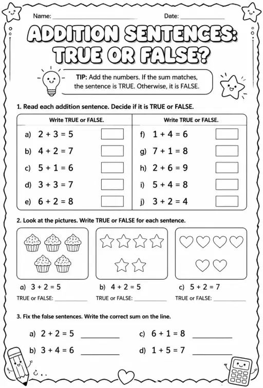 Addition sentences: true or false?