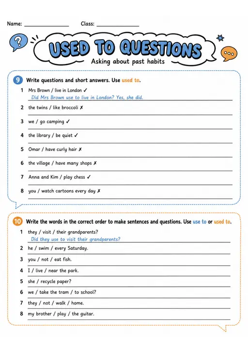 Used To Questions | Grade 5 Grammar Worksheet