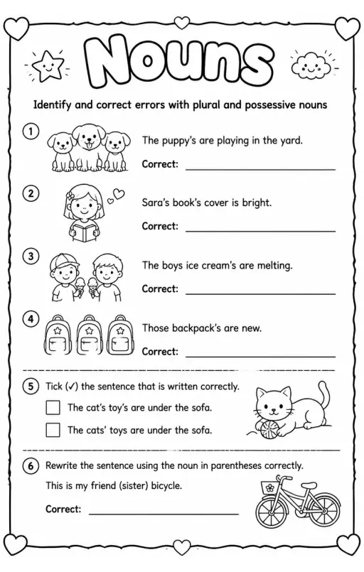 Identify and correct errors with plural and possessive nouns