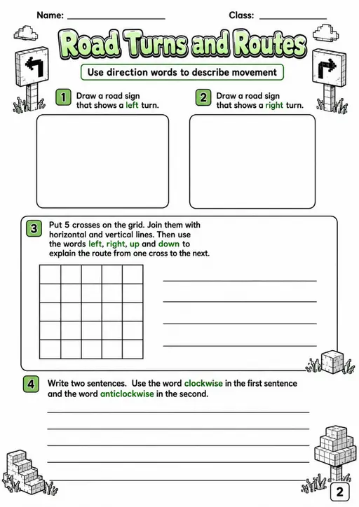 Road Turns and Routes - Grade 3 Math Worksheet