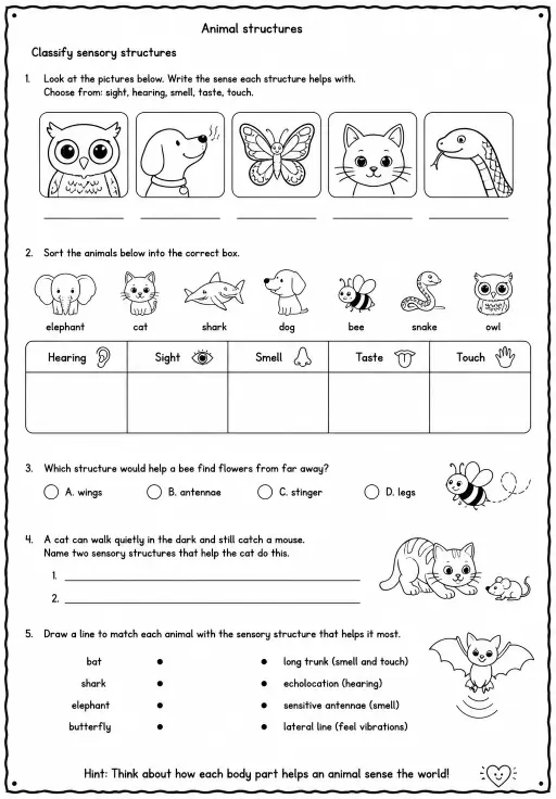 Classify sensory structures