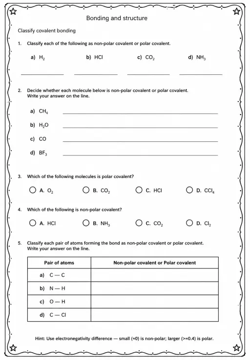 Classify covalent bonding