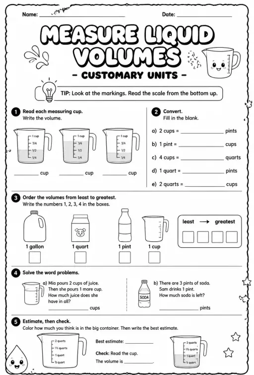 Measure liquid volumes - customary units