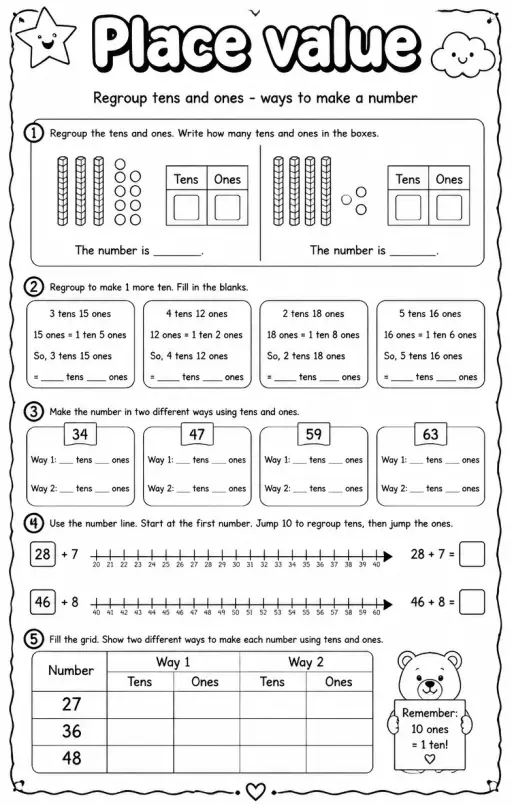 Regroup tens and ones - ways to make a number