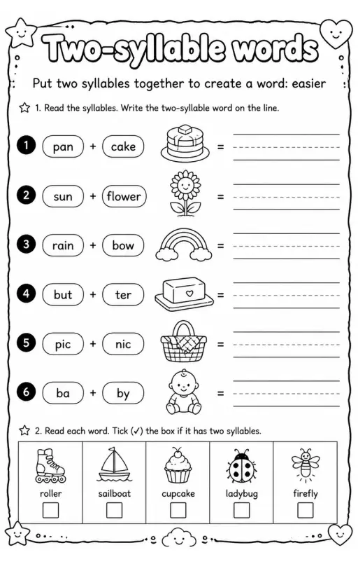 Put two syllables together to create a word: easier