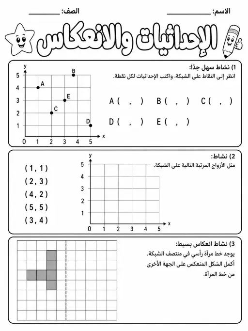 الإحداثيات والانعكاس - حزمة أوراق عمل رياضيات