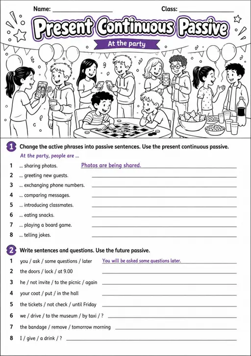 Present Continuous Passive | Grades 5-6 Grammar Worksheet