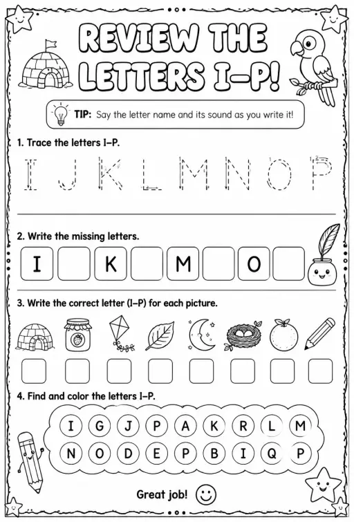 Review the letters I–P