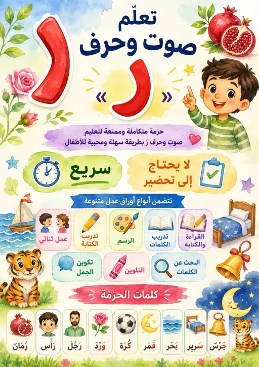 Arabic Letter Raa Phonics Worksheets Pack
