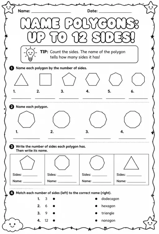 Name polygons: up to 12 sides