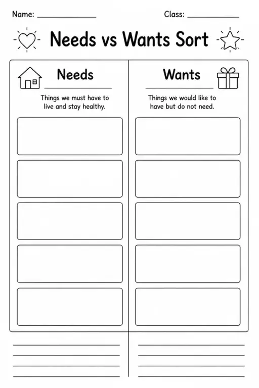 Needs vs Wants Sort
