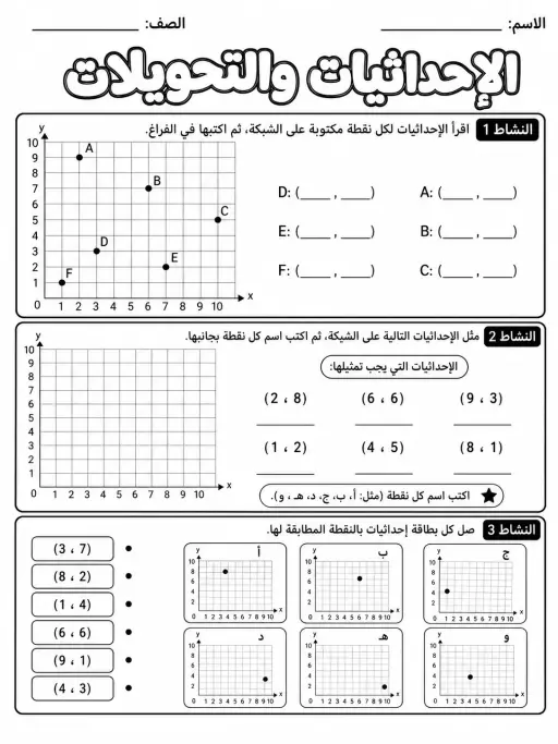 الإحداثيات والتحويلات - حزمة أوراق عمل رياضيات