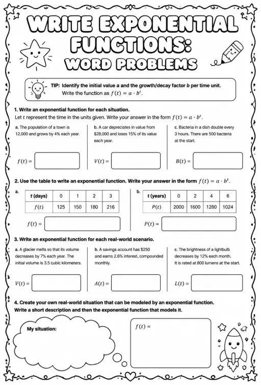 Write exponential functions: word problems