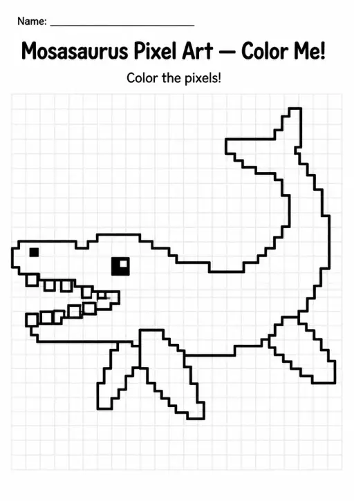 Mosasaurus Pixel Art Coloring Page
