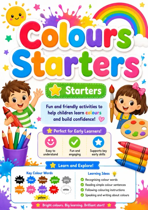 Colours Starters Vocabulary Worksheet Pack