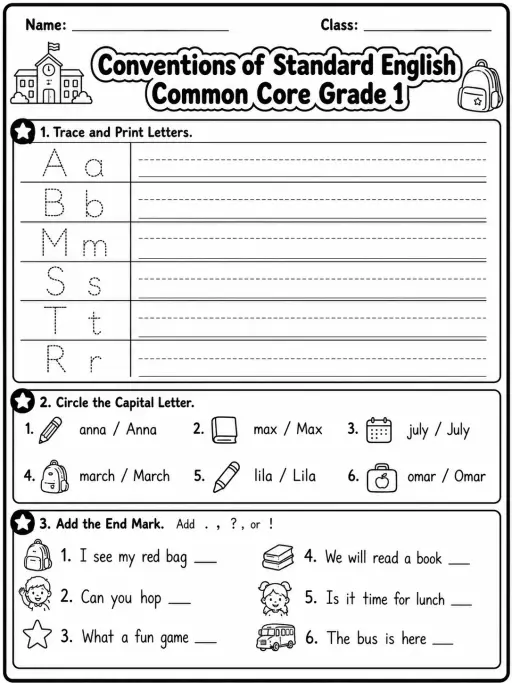 Conventions of Standard English Common Core Grade 1