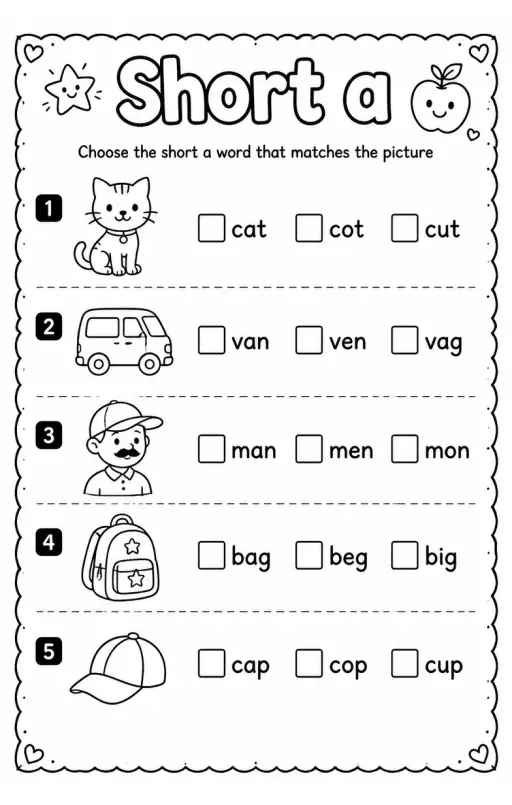 Choose the short a word that matches the picture