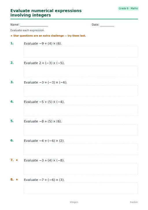 Evaluate numerical expressions involving integers