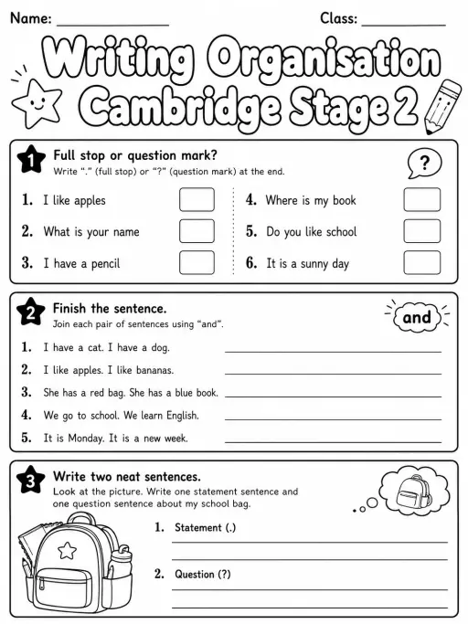 Writing Organisation Cambridge Stage 2