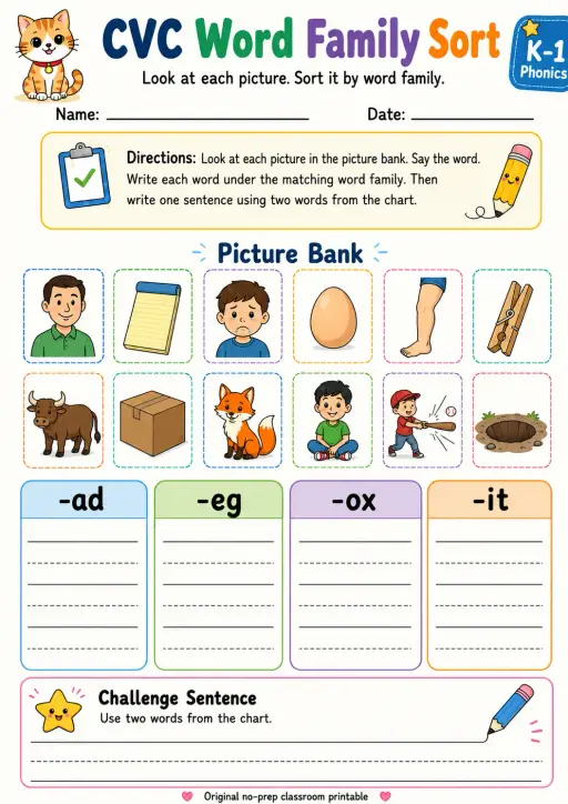 CVC Word Family Sort - Set 9