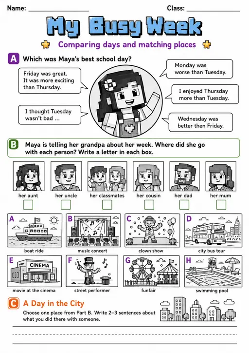 Cambridge MOVERS - My Busy Week | Free Worksheet