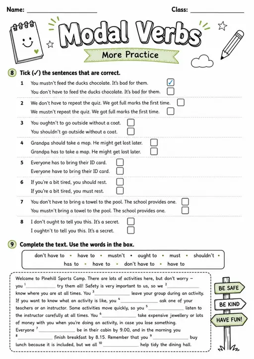 Modal Verbs 2 | Grades 5-6 Grammar Worksheet