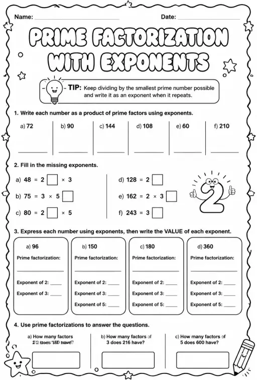 Prime factorization with exponents