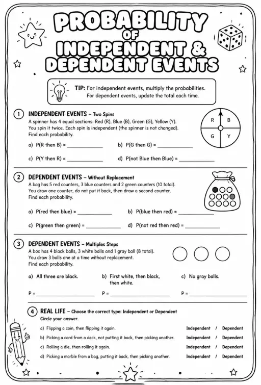 Probability of independent and dependent events