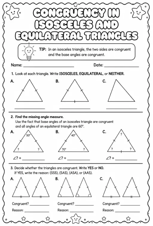 Congruency in isosceles and equilateral triangles