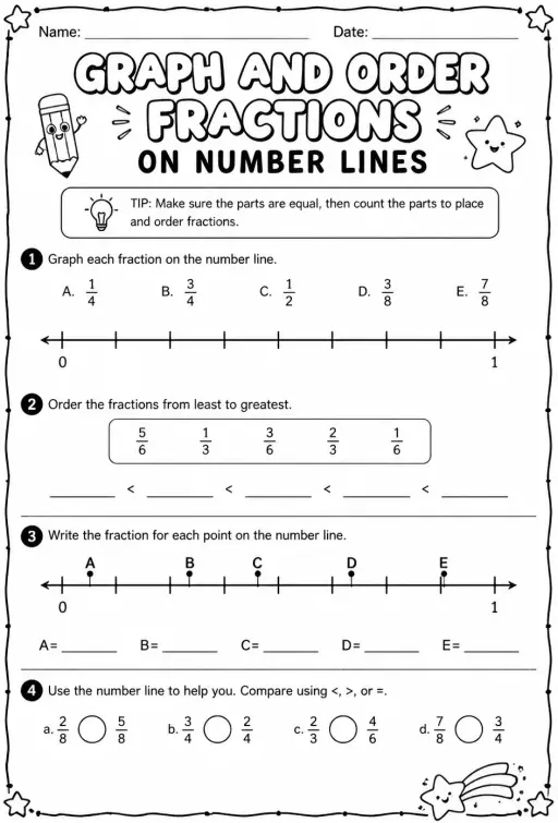 Graph and order fractions on number lines