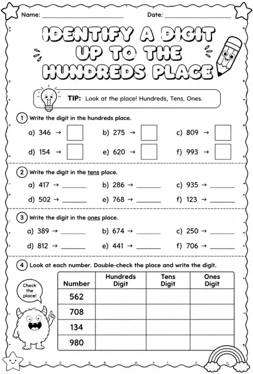 Identify a digit up to the hundreds place