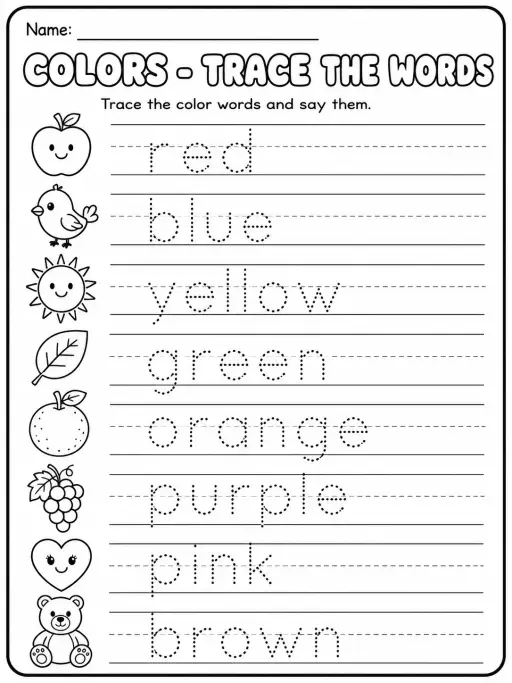 Colors - Trace the Words Worksheet Pack