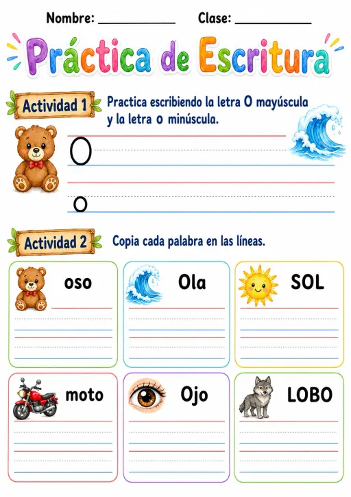 Spanish Letter O Phonics Worksheets Pack