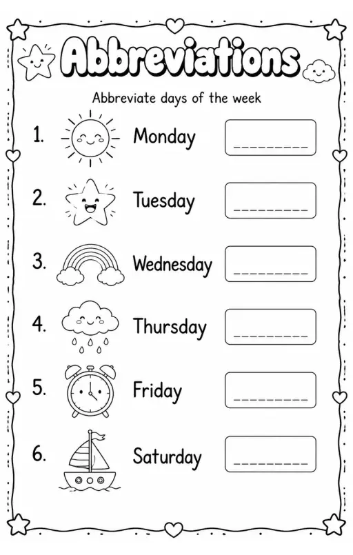 Abbreviate days of the week