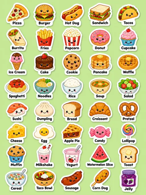 Food and Drink Printable Sticker Sheet