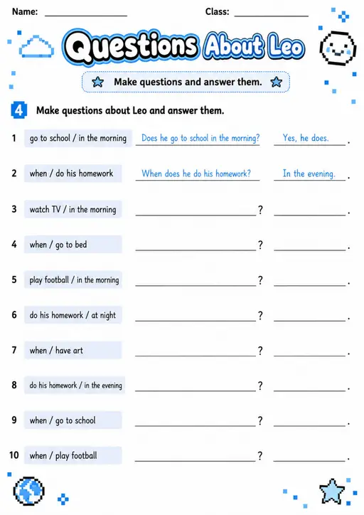 Questions About Leo | Grades 2-3 Grammar Worksheet
