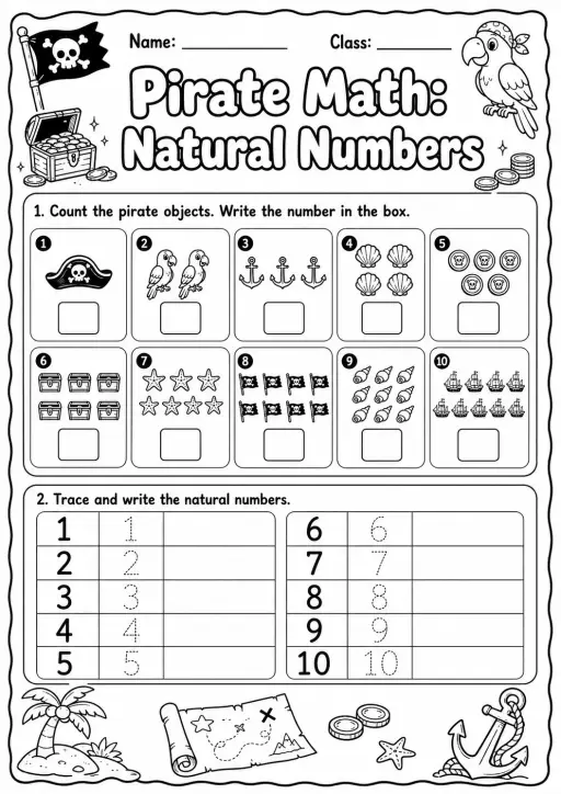 Pirate Math: Number Sequences Worksheet