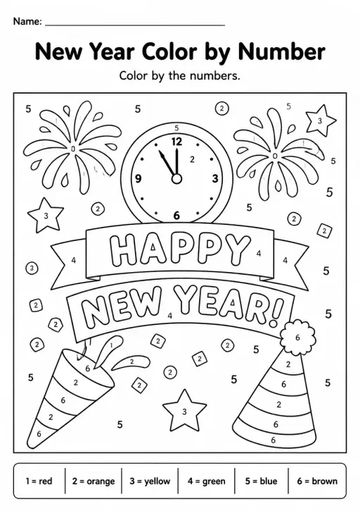 New Year Color by Number — Grade 1