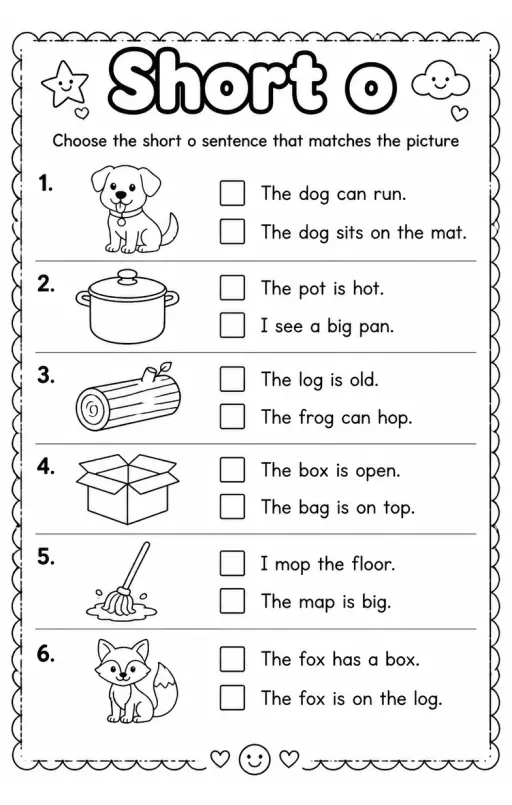 Choose the short o sentence that matches the picture