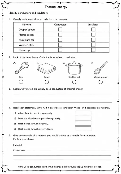 Identify conductors and insulators