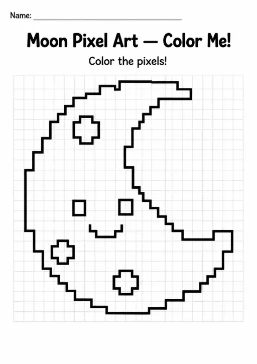Moon Pixel Art Coloring Page