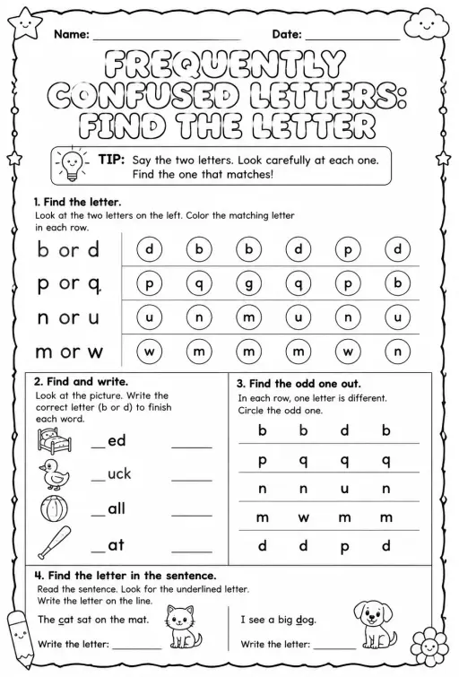 Frequently confused letters: find the letter