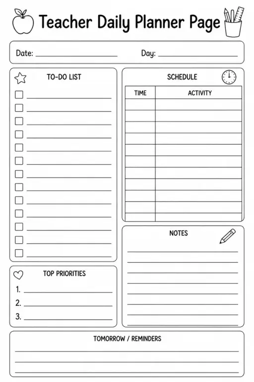 Teacher Daily Planner Page