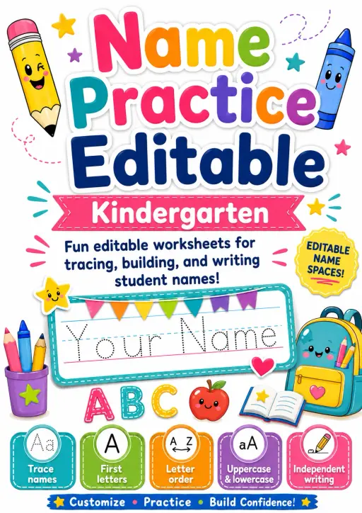 Name Practice Editable Worksheet Pack