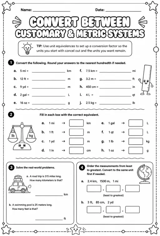 Convert between customary and metric systems