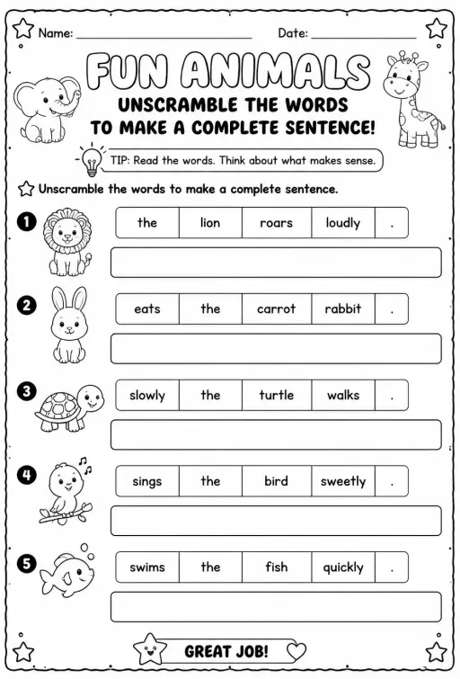 Unscramble the words to make a complete sentence